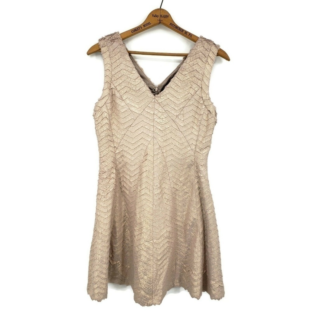 Line & Dot Mini Dress Rose Gold Faux Fur Large